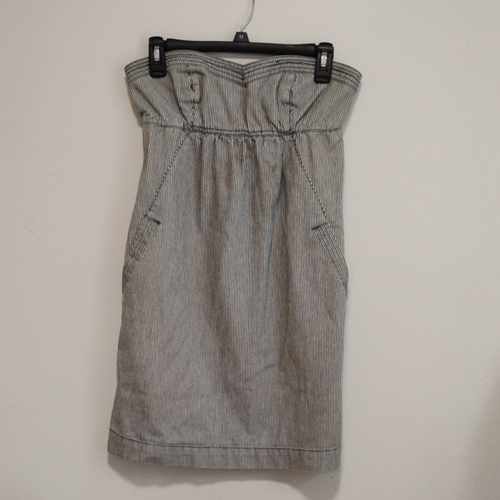 American Eagle | Blue + White Pinstripe Strapless Dress | 6